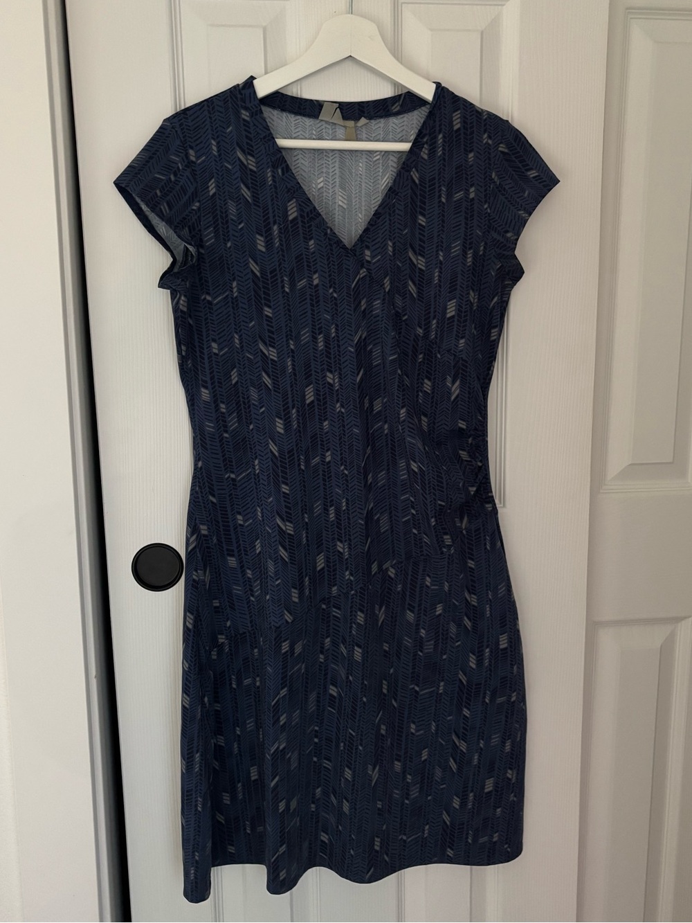 Athleta Navy Chevron-Pattern V-Neck Mini Dress